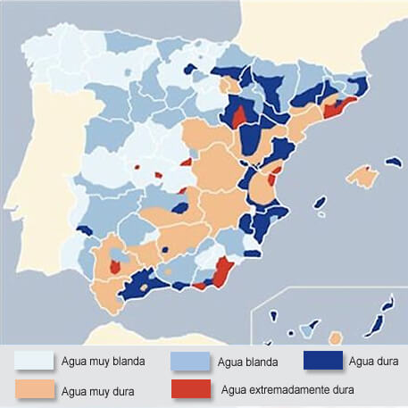 Mapa de los tipos de agua en España
